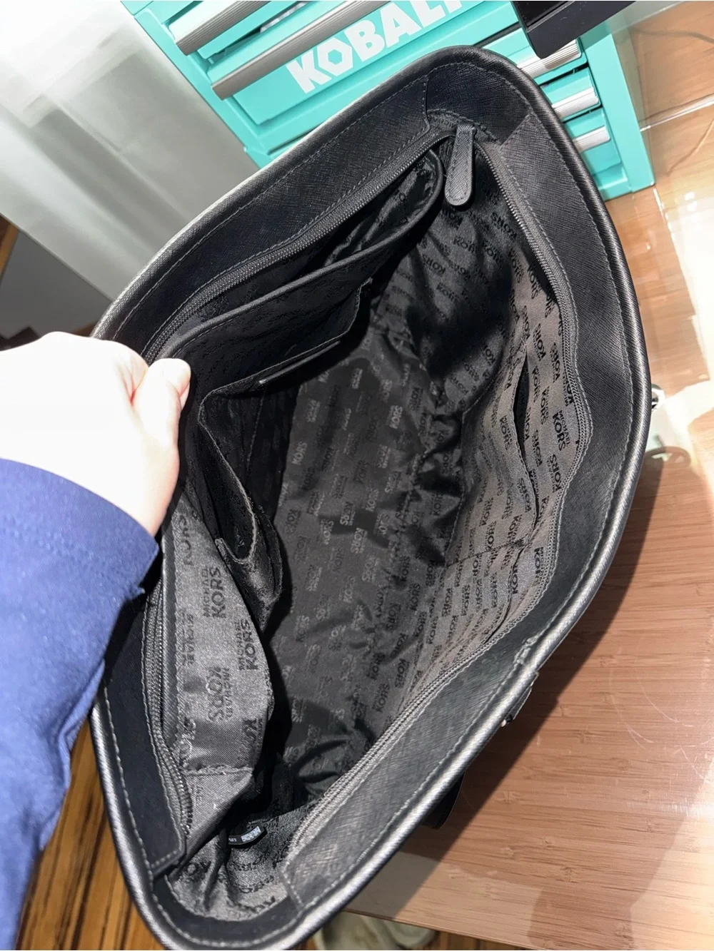 Michael Kors Black MK Logo Tote with Silver Charm